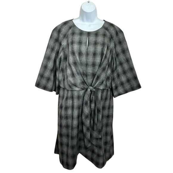 Tahari Arthur S. Levine Black Gray Plaid Faux Wrap Sheath Dress Sz 14 Knee - Picture 4 of 8